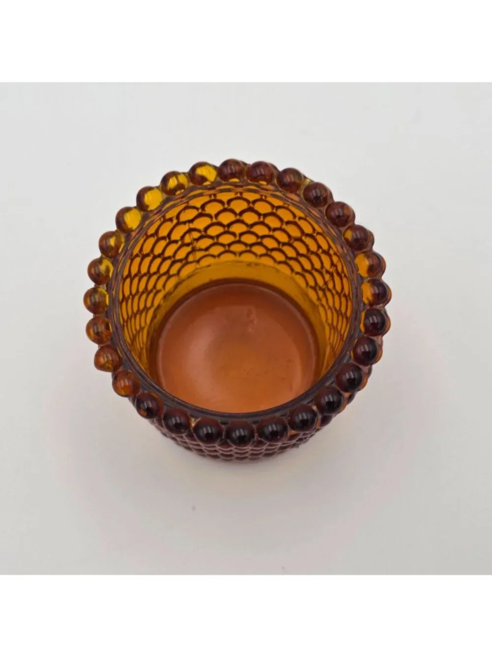 Amber Hobnail Glass Votive Candle Holder Vintage Retro Decor UV Reactive